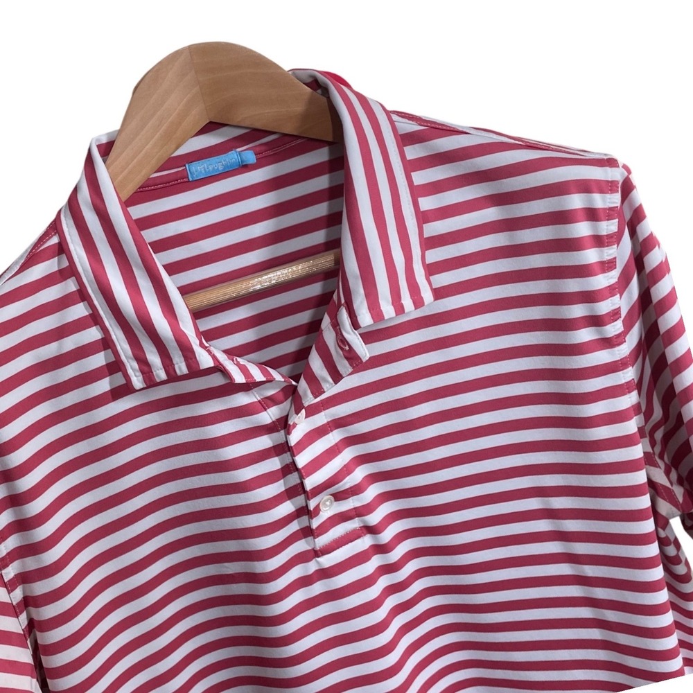 J. McLaughlin Mens Red White Striped Short Sleeve‎ Performance Polo Shirt Size L